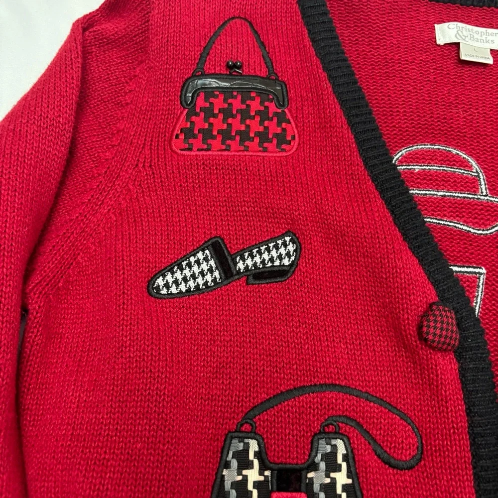 Christopher Banks vintage Knit Red Sweater with Purse Shoe Accents